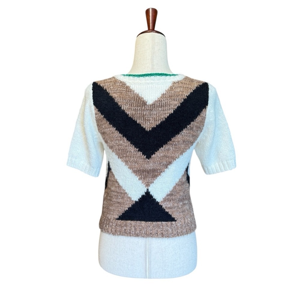 Anthropologie Maeve Chevron Intarsia Shrunken Short-Sleeve Sweater Size S #1700 - Picture 8 of 10